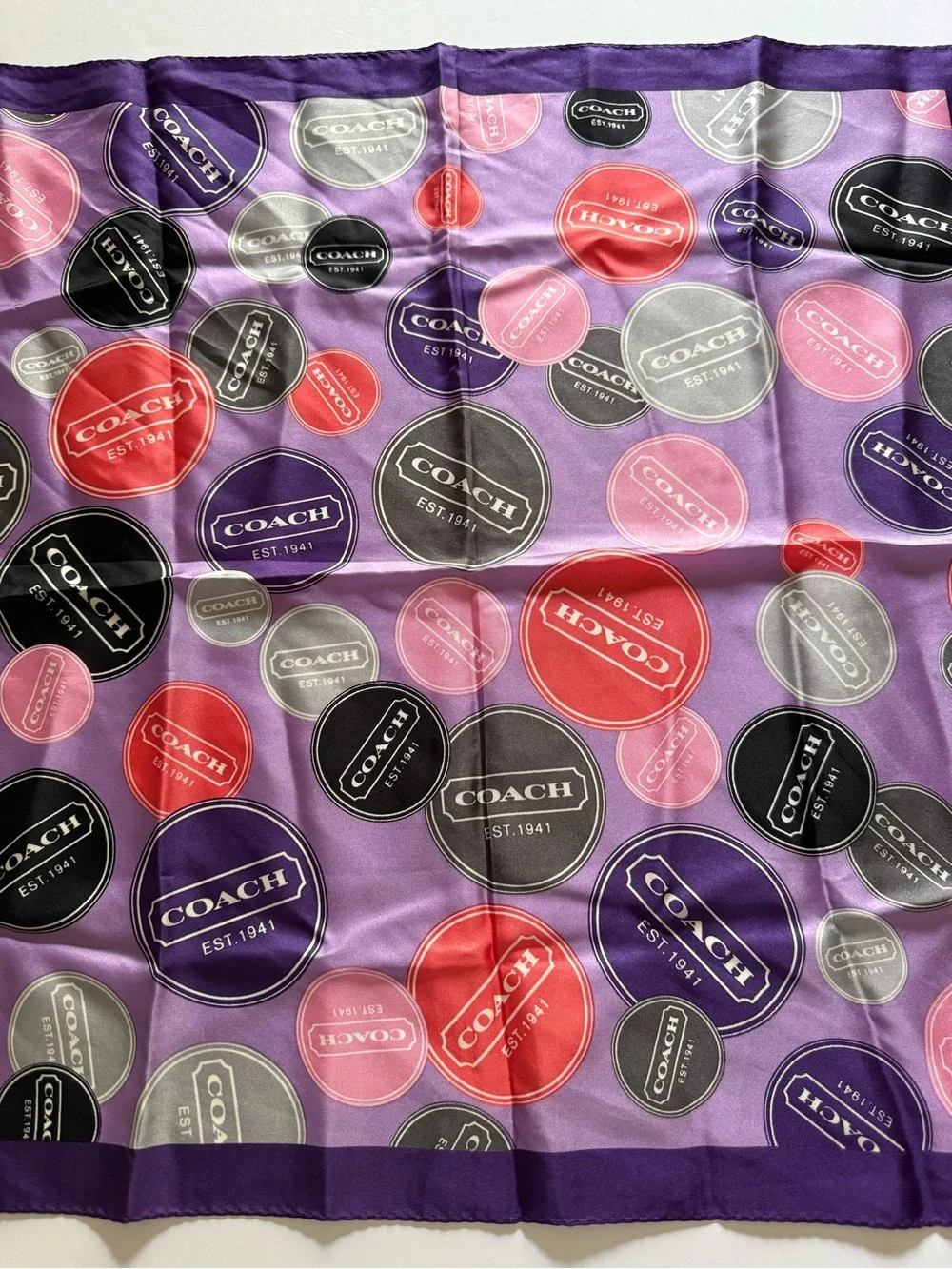 Coach Purple Silk Logo Tag Scarf